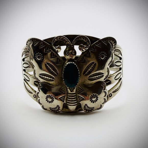 Butterfly Turquoise Cuff Bracelet Silver/Nickel Silver 6” Fit 38g - Picture 3 of 6